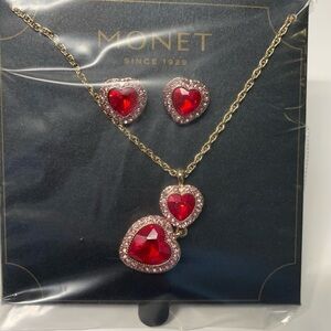 Monet red heart set earrings and necklace